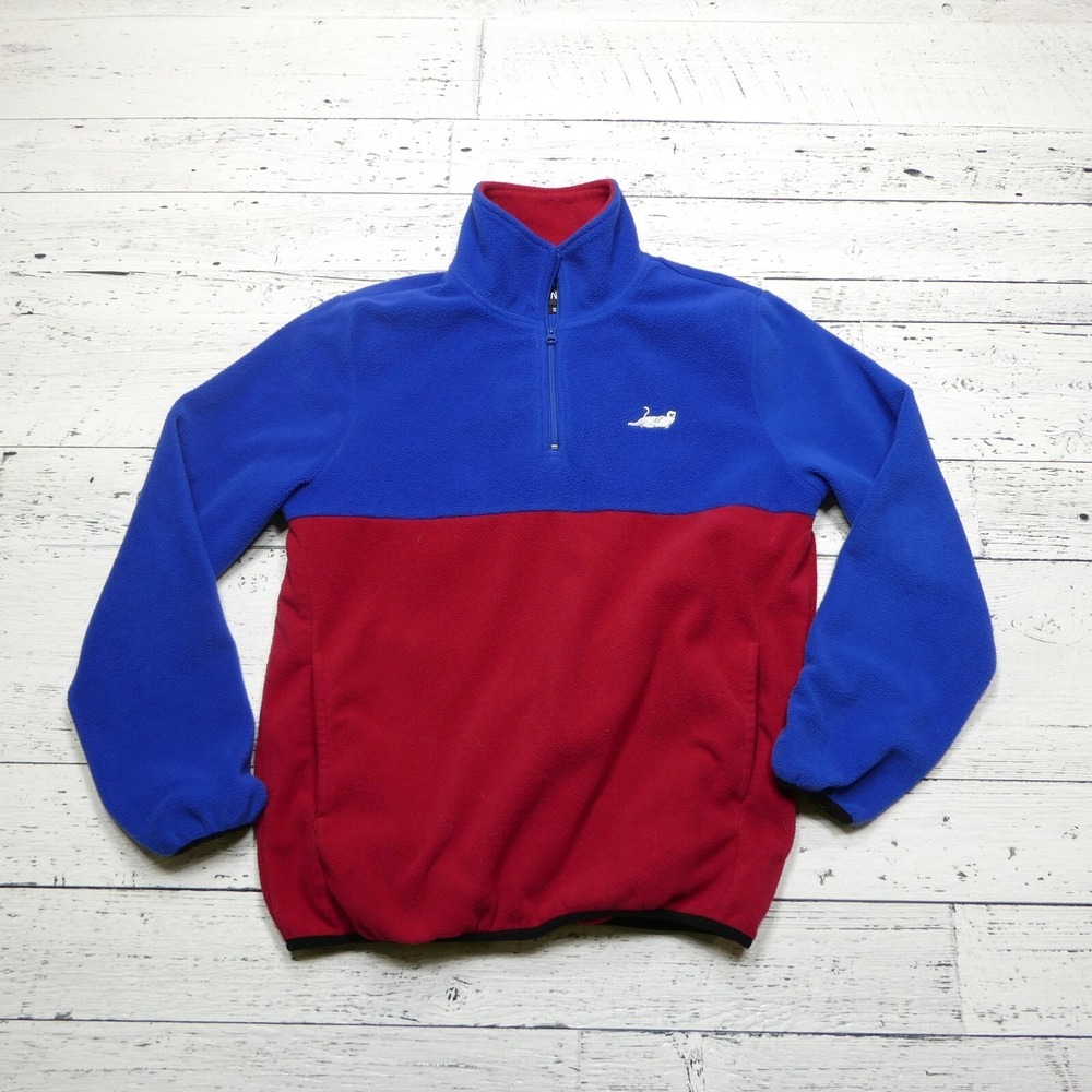 RipnDip Fleece Jacket Adult Small Blue Red‎ 1/4 Zip Mock Neck Embroidered Cat